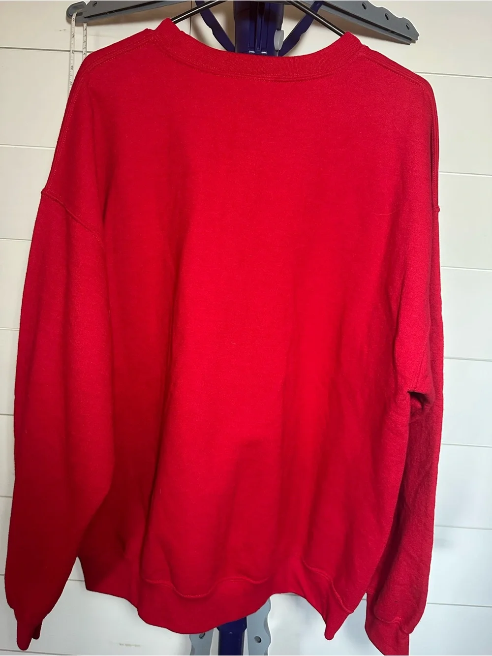 #98 Red Crewneck Reindeer Graphic Sweater with Green & Brown Accents